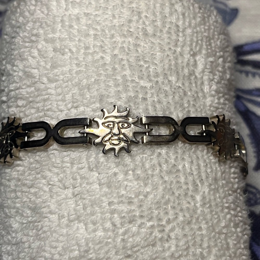 Vintage Mexican Silver Sun‎ Face Link Bracelet